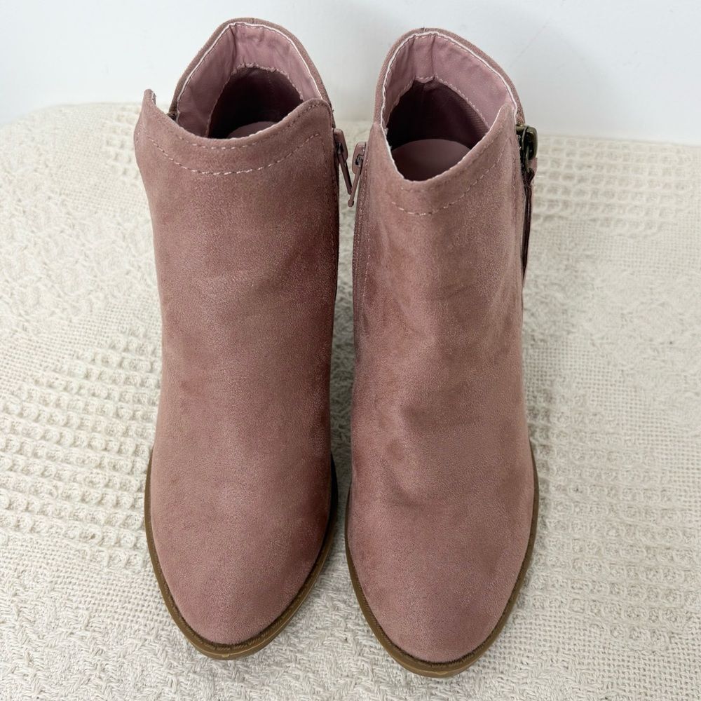 Top Moda Pink Ankle Boots Faux Suede Block Heel Almond Toe Size 6.5 - Picture 3 of 9